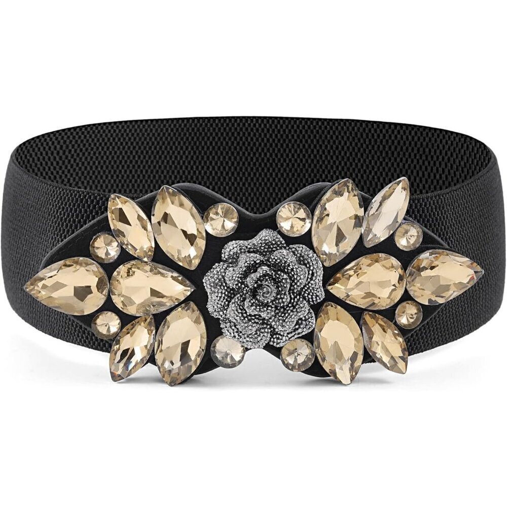 Wide Rhinestone Belt Women’s Formal Dressy Elastic Waist Accessory